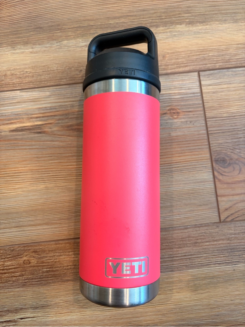 Yeti Rambler Bottle in Coral Pink with Black Lid